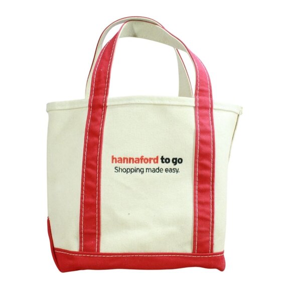LL Bean Boat and Tote Open Top Canvas Tote Bag Red Trim Cream Hannaford Logo - Picture 1 of 10